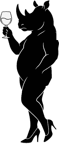 White Wino rhino mascot in black